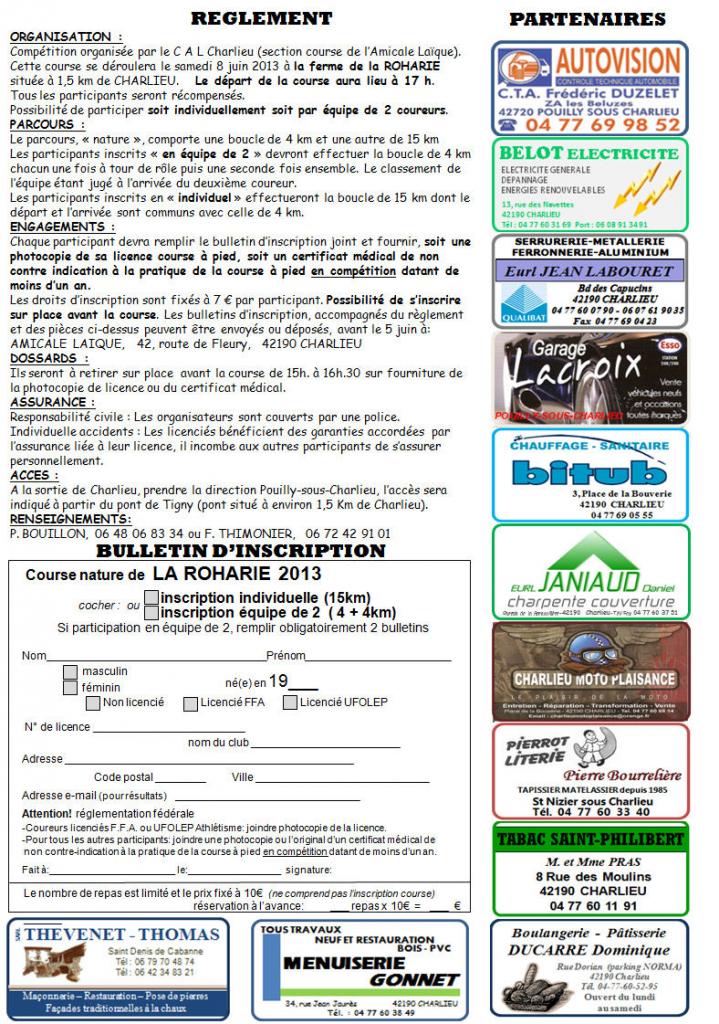 Réglement et Bulletin d'inscription 2013